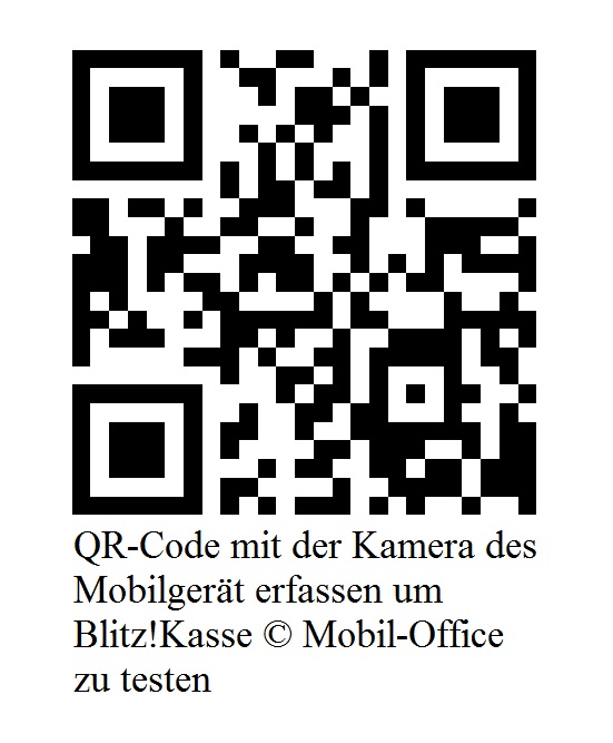 QR Code mit der Kameraa des Mobilgerät erfassen um Blitz!Kasse Mobile Office zu testen